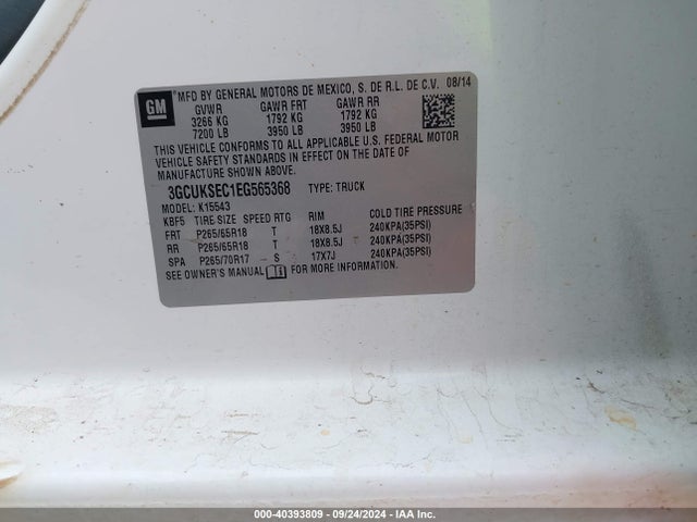 Chevrolet Silverado 1500 2lz 2014 3GCUKSEC1EG565368 Image 9