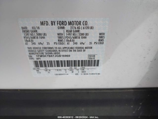 1FM5K7B87JGB16960 Ford Explorer