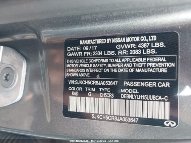 SJKCH5CR8JA053647 Infiniti Qx30 Premium