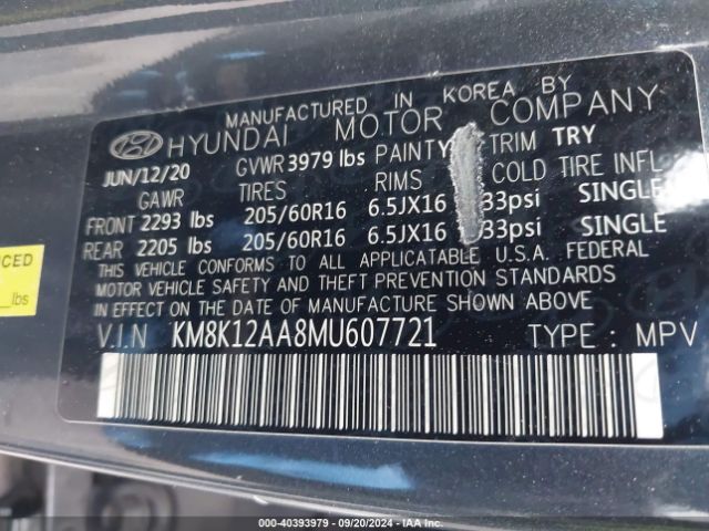 KM8K12AA8MU607721 Hyundai Kona Se