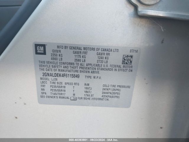 2GNALDEK4F6115849 Chevrolet Equinox Ltz
