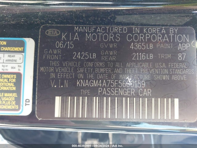 KIA Optima Lx 2015 KNAGM4A75F5660159 Image 9