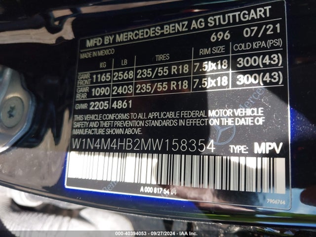 W1N4M4HB2MW158354 Mercedes-Benz Glb 250 4matic