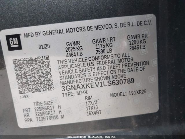 3GNAXKEV1LS630789 Chevrolet Equinox Fwd Lt 1.5l Turbo