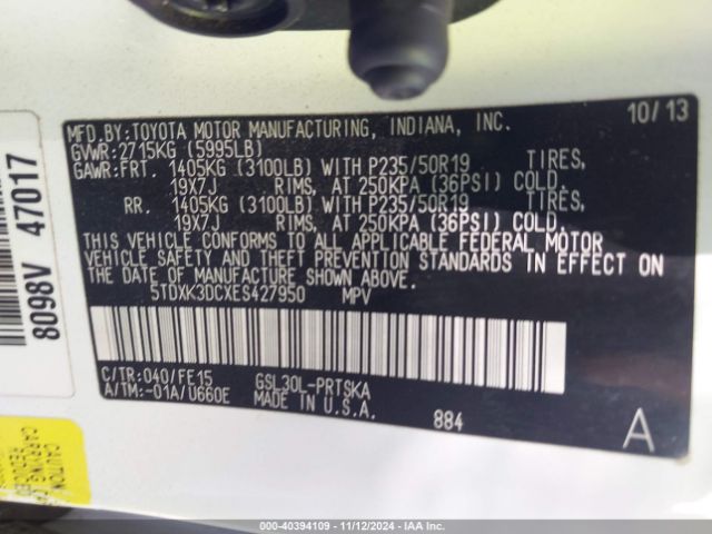 5TDXK3DCXES427950 Toyota Sienna Se 8 Passenger