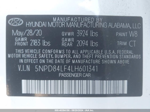 Hyundai ELANTRA SEL 2020 5NPD84LF4LH601341 Image 9