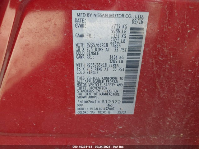 Nissan Pathfinder S 2017 5N1DR2MN7HC612372 Image 9