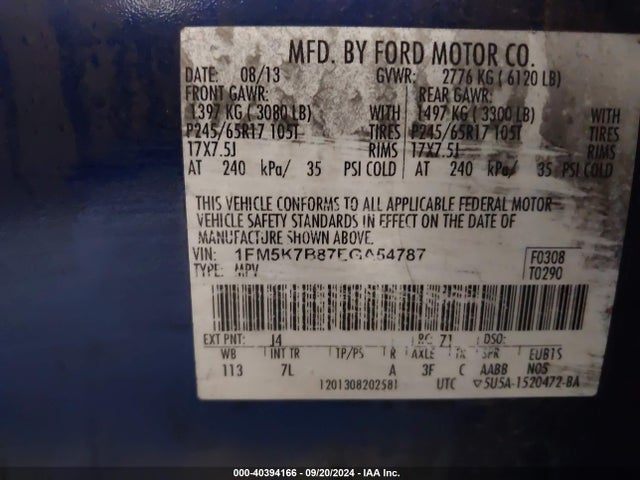 Ford Explorer 2014 1FM5K7B87EGA54787 Image 9