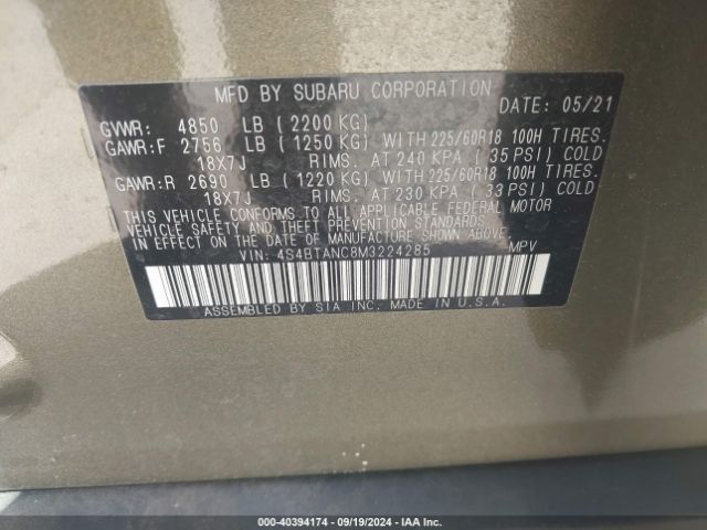 4S4BTANC8M3224285 Subaru Outback Limited
