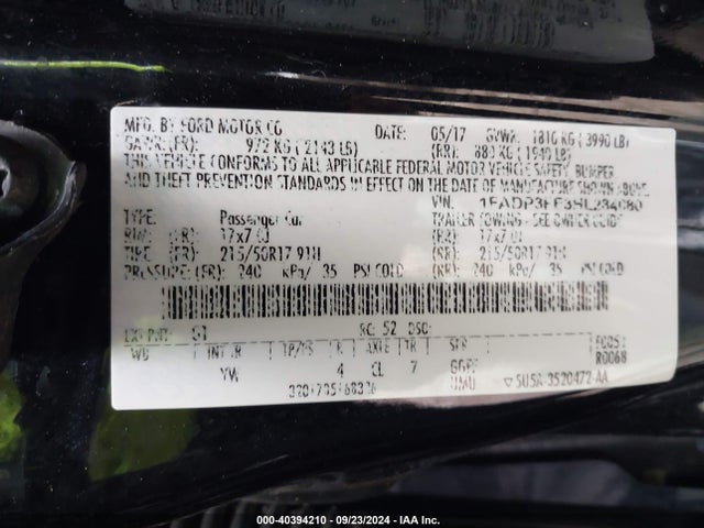 Ford FOCUS SE 2017 1FADP3FE3HL284080 Image 9