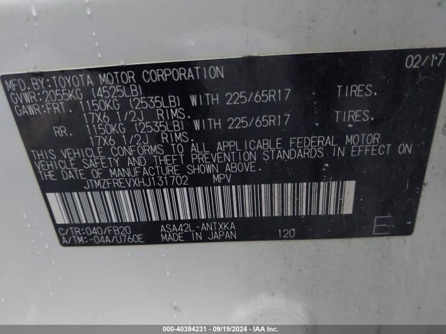 Toyota RAV4 LE 2017 JTMZFREVXHJ131702 Image 9