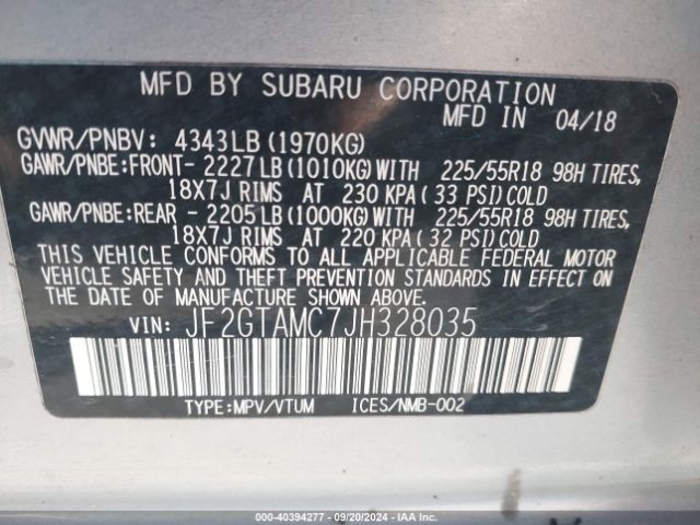 JF2GTAMC7JH328035 Subaru Crosstrek Limited