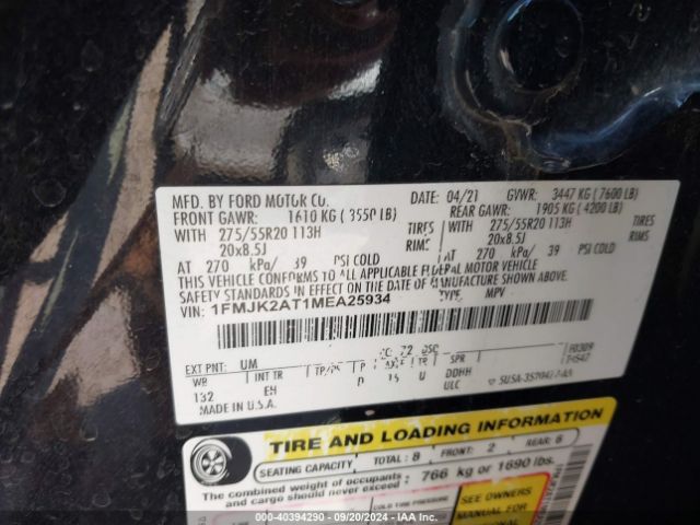 1FMJK2AT1MEA25934 Ford Expedition Limited Max