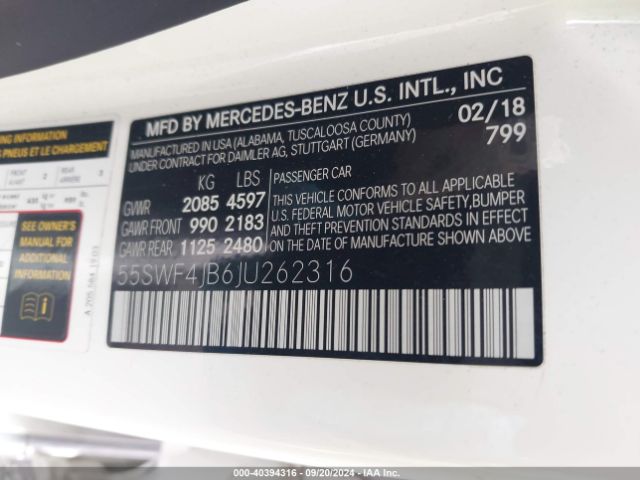 55SWF4JB6JU262316 Mercedes-Benz C 300