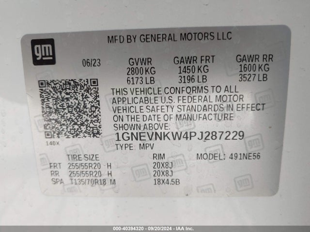 1GNEVNKW4PJ287229 Chevrolet Traverse Awd High Country