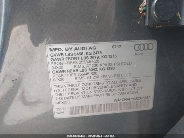 WA1CNAFY9J2026887 Audi Q5 2.0t Premium/2.0t Tech Premium