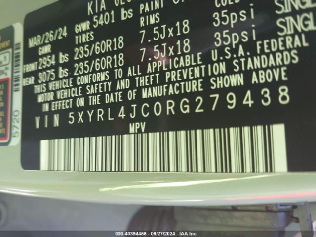 5XYRL4JC0RG279438 KIA SORENTO S