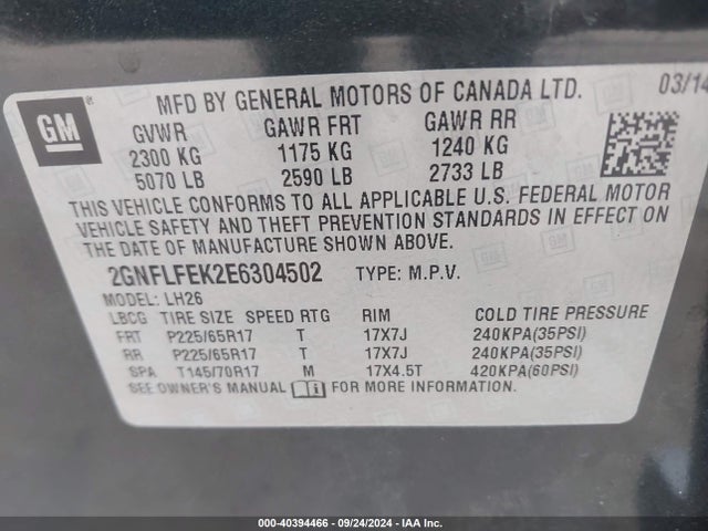Chevrolet EQUINOX 1LT 2014 2GNFLFEK2E6304502 Image 9