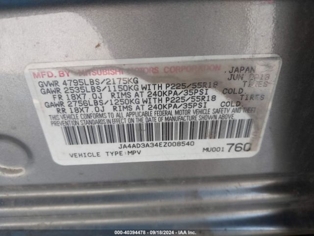 JA4AD3A34EZ008540 Mitsubishi Outlander Se
