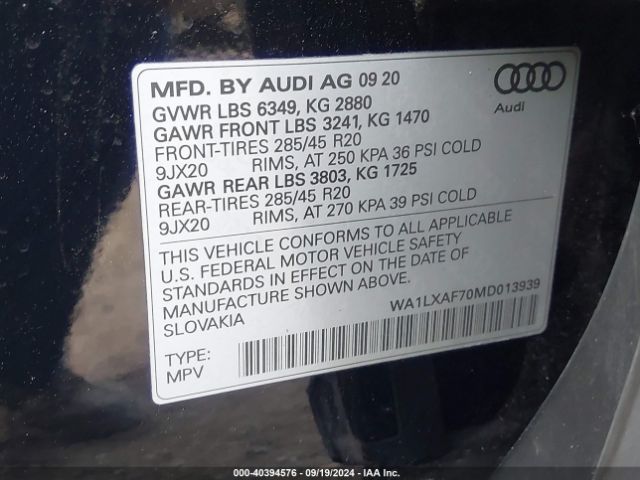 WA1LXAF70MD013939 Audi Q7 Premium Plus 55 Tfsi Quattro Tiptronic