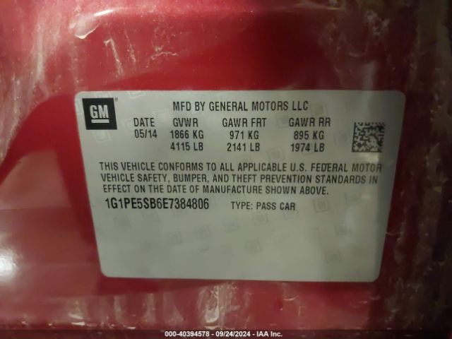 1G1PE5SB6E7384806 Chevrolet Cruze 2lt Auto
