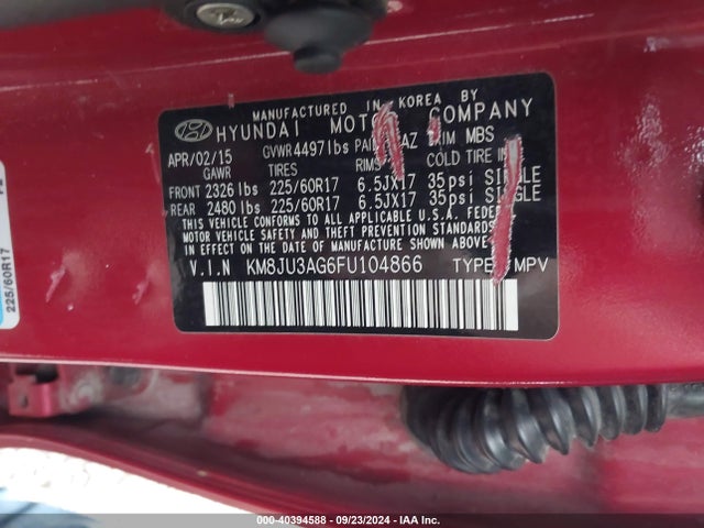 Hyundai TUCSON SE 2015 KM8JU3AG6FU104866 Image 9
