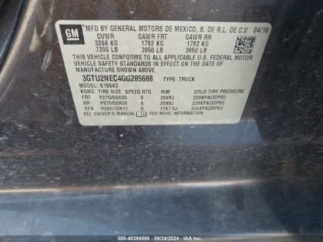 3GTU2NEC4GG285688 GMC Sierra 1500 Slt