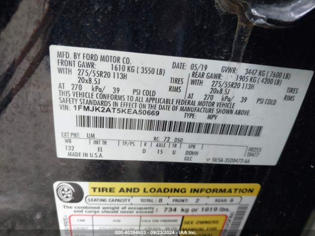 1FMJK2AT5KEA50669 Ford Expedition Max Limited