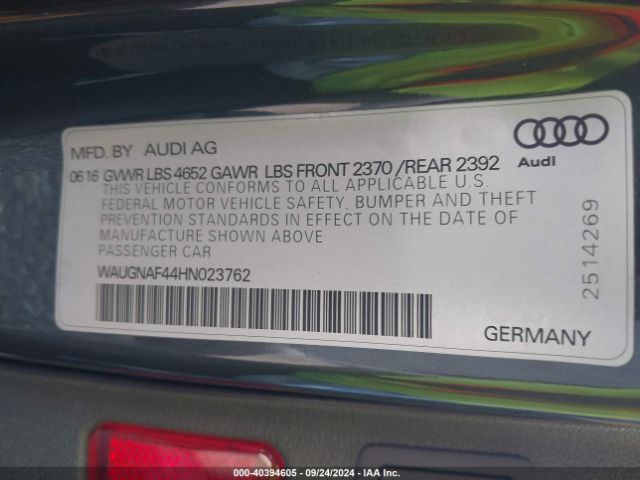 WAUGNAF44HN023762 Audi A4 2.0t Premium