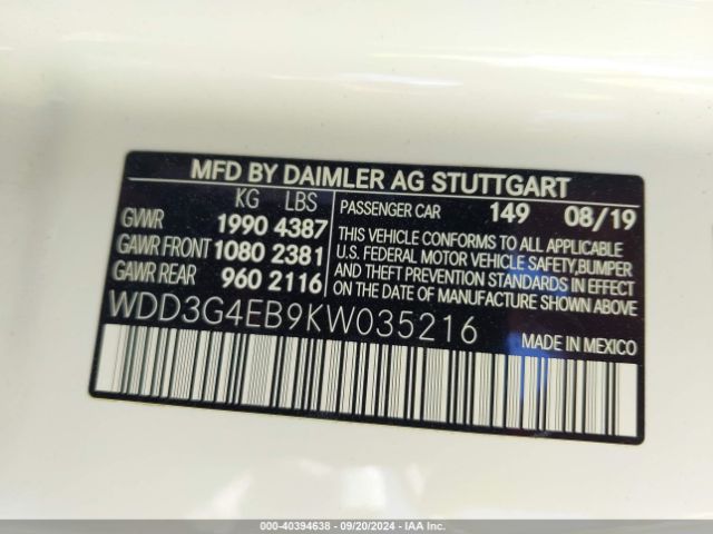 WDD3G4EB9KW035216 Mercedes-Benz A 220