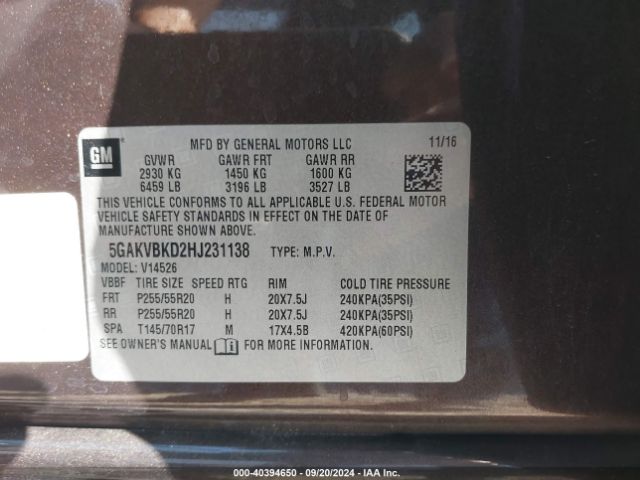 5GAKVBKD2HJ231138 Buick Enclave Leather