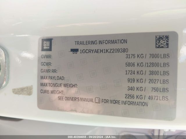1GCRYAEH1KZ209380 Chevrolet Silverado 1500 Work Truck