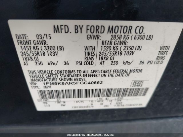 1FM5K8AR5FGC40863 Ford Utility Police Interceptor