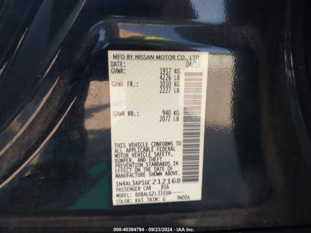 1N4AL3AP1GC212168 Nissan Altima 2.5/2.5 S/2.5 Sl/2.5 Sr/2.5 Sv