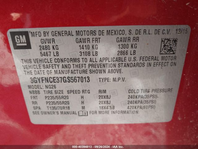 3GYFNCE37GS567013 Cadillac Srx Performance Collection