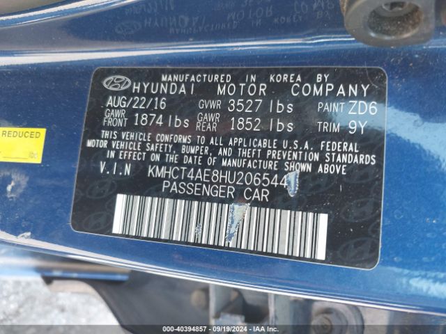 KMHCT4AE8HU206544 Hyundai ACCENT SE