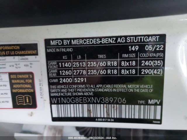 W1N0G8EBXNV389706 Mercedes-Benz Glc 300 4matic Suv