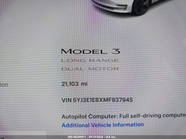 2021 TESLA MODEL 3 5YJ3E1EBXMF937945 Photo 6