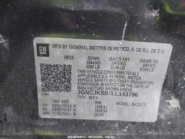 Chevrolet Trax Fwd Ls 2020 3GNCJKSB8LL143796 Image 9