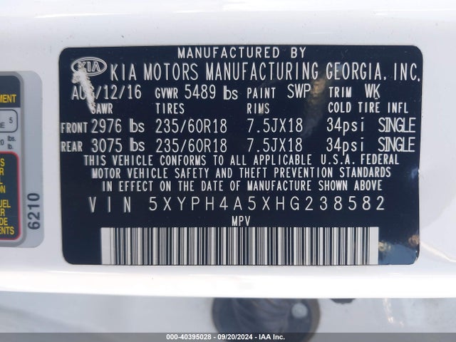KIA Sorento 3.3l Ex 2017 5XYPH4A5XHG238582 Image 9