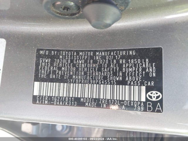 Toyota Corolla Le Eco 2017 5YFBPRHE9HP645515 Image 9