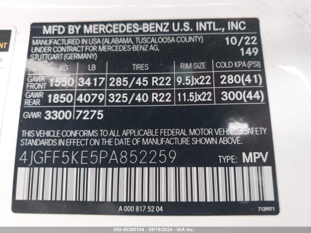 4JGFF5KE5PA852259 Mercedes-Benz Gls 450 4matic