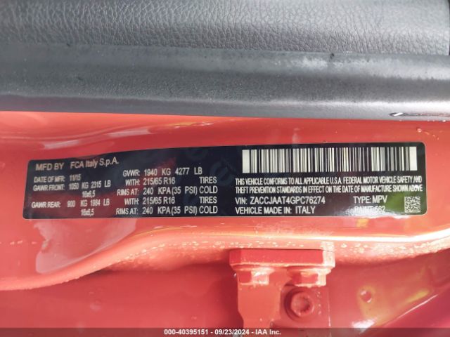 ZACCJAAT4GPC76274 Jeep Renegade Sport