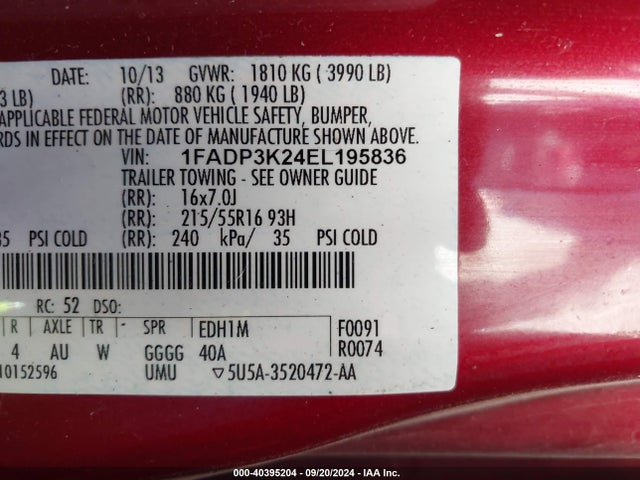 Ford FOCUS SE 2014 1FADP3K24EL195836 Image 9