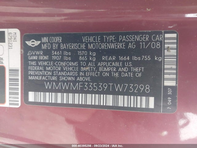 2009 MINI COOPER WMWMF33539TW73298 Photo 8