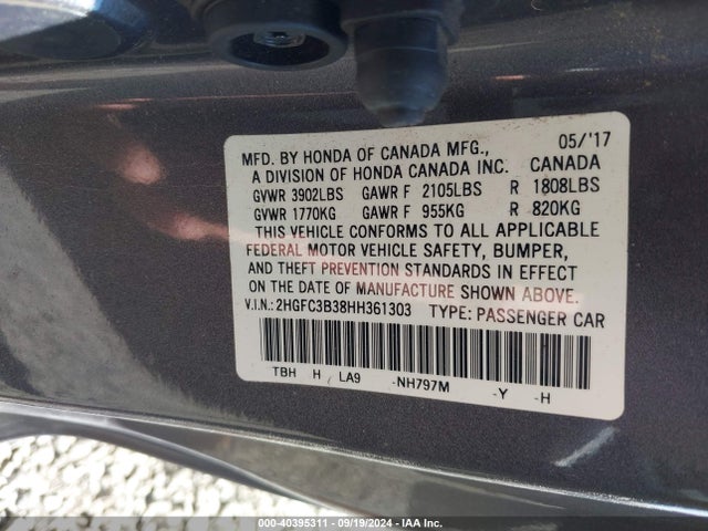 Honda Civic Ex-t 2017 2HGFC3B38HH361303 Image 9