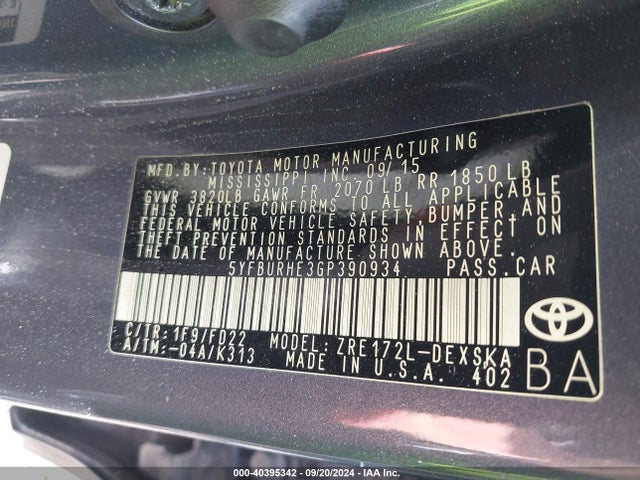 Toyota Corolla S Plus 2016 5YFBURHE3GP390934 Image 9