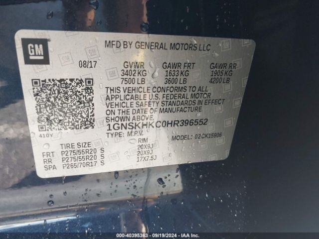 1GNSKHKC0HR396552 Chevrolet Suburban Lt