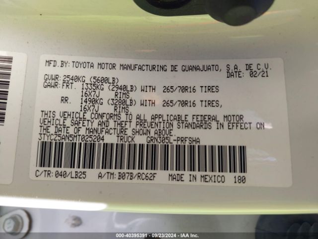 3TYCZ5AN5MT025204 Toyota Tacoma Trd Pro