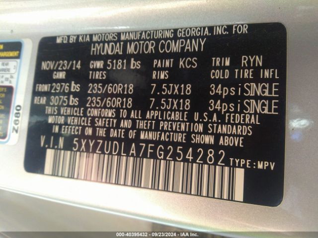 5XYZUDLA7FG254282 Hyundai Santa Fe Sport 2.0l Turbo